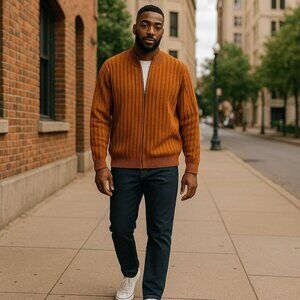 Bachrach Mens XL Sweater Striped Cardigan Wool Blend Zip Vintage Retro Pullover